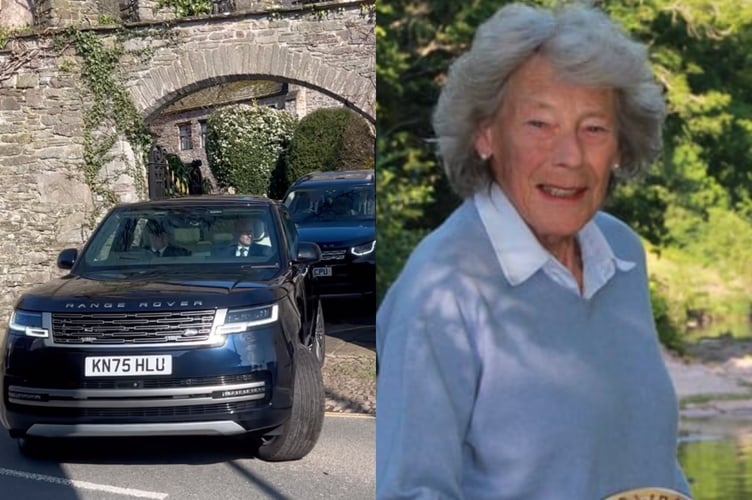 The Royal Family leave Brecon Cathedral in a police-escorted convoy after the service of thanksgiving for Dame Shân Legge-Bourke