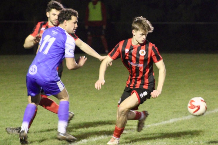 Goytre blitzed Blues 7-0 at Plough Road on Friday night. Photos: Stuart Townsend/ Barcud Coch