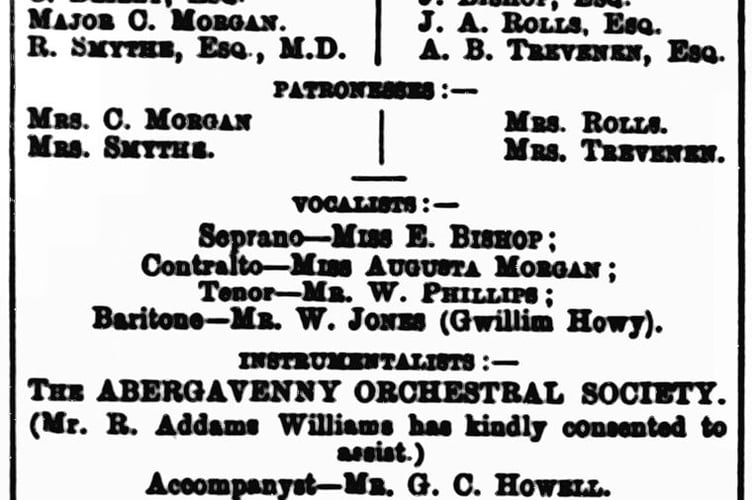 A Chronicle advert of October 29, 1886 advertises the first performance of Abergavenny's newly formed orchestra