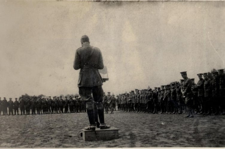 Brigadier-General Randle Barnett-Barker addresses the troops