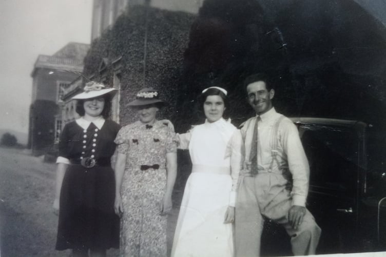 George's father with Ellena and Mary visiting Eileen at Holme Lacy hospital in 1936.