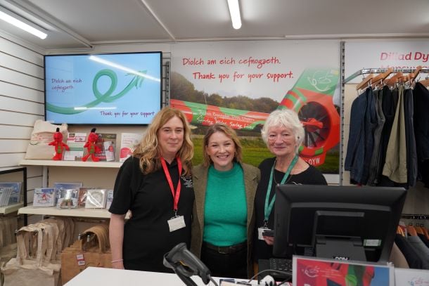 Joanna Page at the Air Ambulance charity shop in Abergavenny