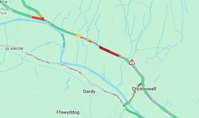 The AA Traffic News map as of 2pm today