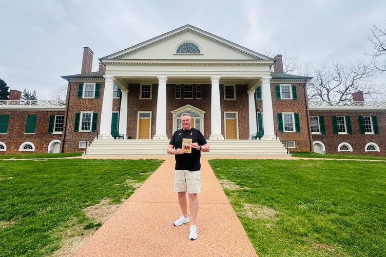 Author & Book outside James Madison's Montpellier home