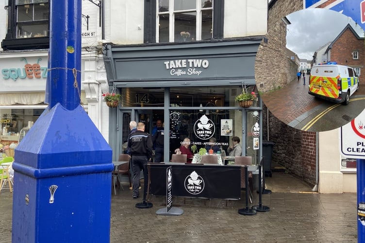 Police in Abergavenny town centre Monday 18 May