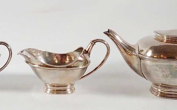 Omar Ramsden Silver Tea Service with Angel Finial