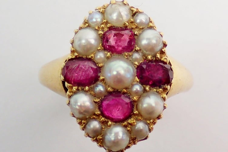 Ruby and pearl ring