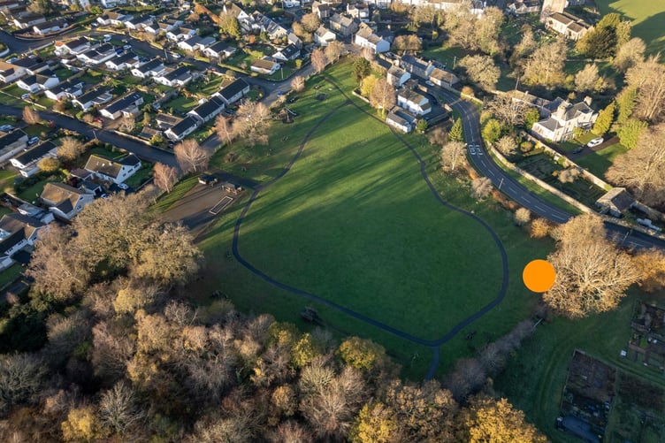 The orange dot shows where the community hub would be built at Llangattock Recreation Ground