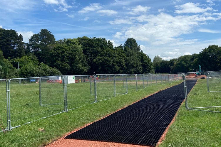 Path across Castle Meadows Abergavenny for new bridge