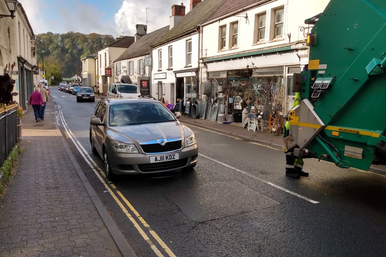 Bin lorry on bridge street, Usk