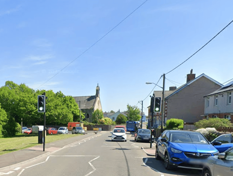A view of the pelican crossing on Commercial Road, Talywain.
