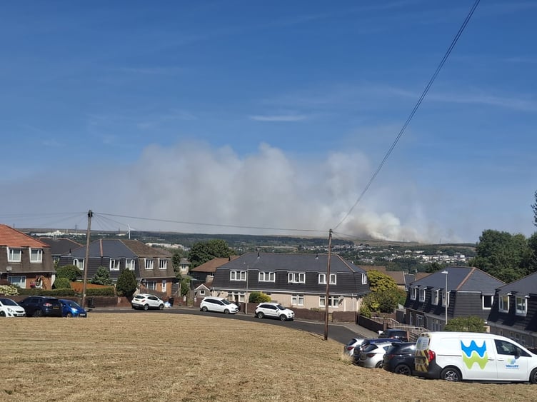 Smoke from the Llangynidr fire towers over communities in South Wales.