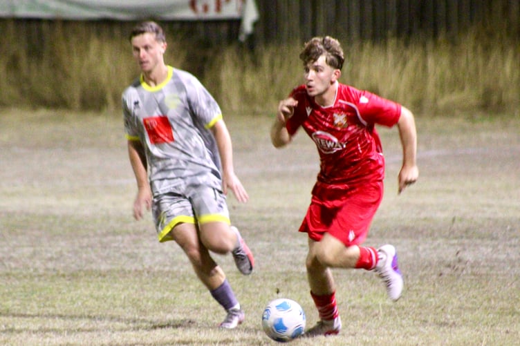 An Abergavenny player pushed forward