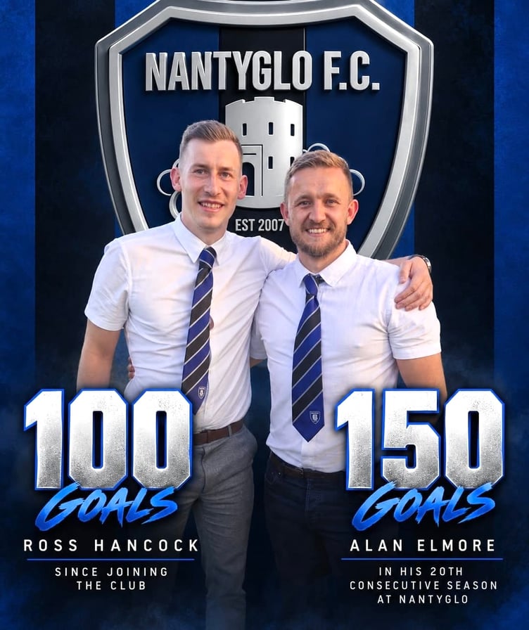 Ross Hancock and Alan Elmore are celebrating goal milestones for Nantyglo