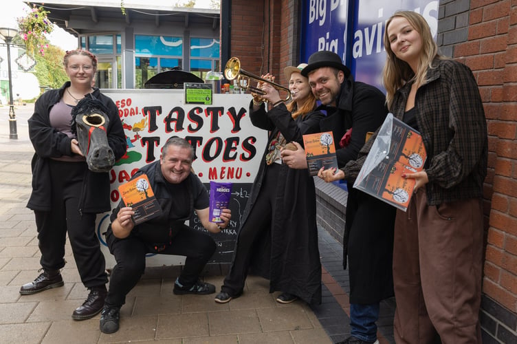 The team out in Abergavenny informing the community about their upcoming show.