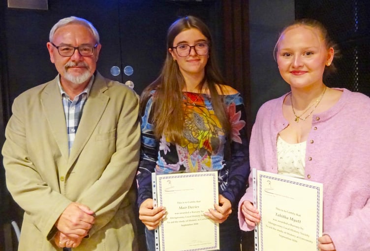 Abergavenny History Society with winners of 2026 bursary