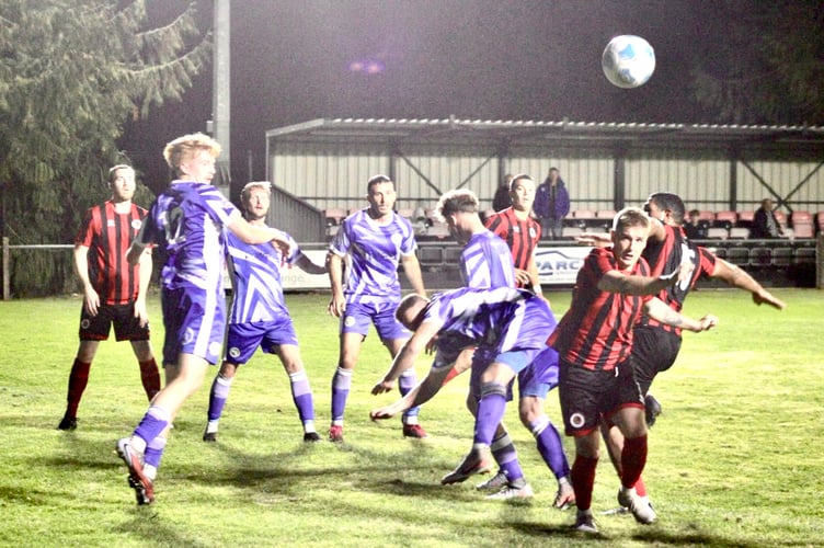 Goalmouth action from Friday's Goytre v Blaenavon Blues match 2