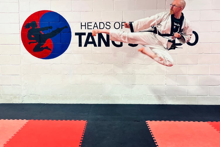 A flying kick.
