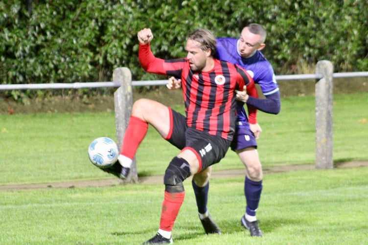 A Goytre player controls the ball in Friday night's thumping 6-0 win