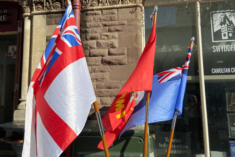 The army, RAF and navy flags in Abergavenny